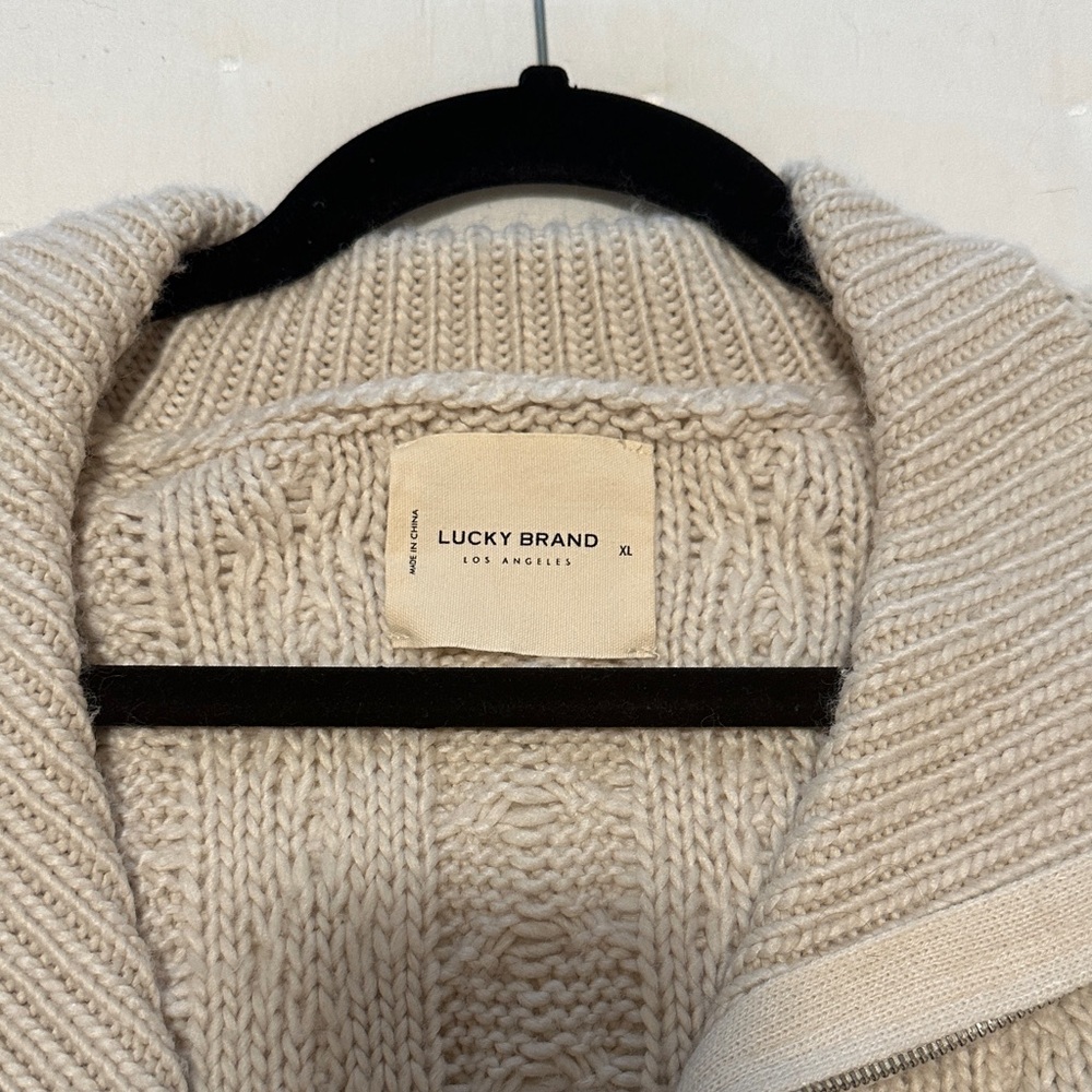 Lucky Brand Beige Cable Knit 3/4 Zip - Picture 2 of 3